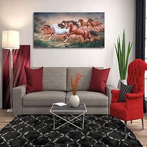 Yxbhhym Large Wall Art Running Horse Canvas Wall Art Animal Picture Prints Eight Horses Paintings Posters Animal Artwork for Wall Living Room Decor Framed Modern Farmhouse Decoration-24x48inches