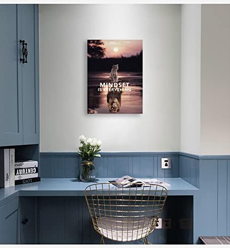 Inspirational Wall Art Mindset is Everything Kitten Lion King Inspiring Painting Printing Artwork Entrepreneur Quote Poster Home Wooden Decoration Bedroom Room Frame Ready to Hang[18" W x 24" H]