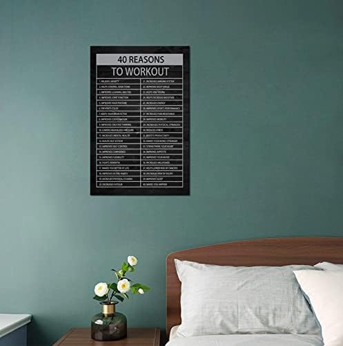 40 Reasons to Workout Motivational Quotes Exercise Canvas Wall Art Inspirational Fitness Poster Print Modern Inspiring Picture Painting Framed Artwork for Office Gym Home Wall Decor[12''W X 18''H]