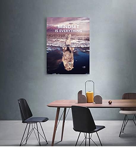 Mindset is Everything Inspirational Canvas Printing Wall Art Little Lion Big Lion Inspirational Poster Printing Artwork Home Decoration Living Room Bedroom Office Frame Ready to Hang[30″W X 40″H]