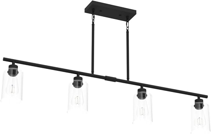 Kitchen Island Lighting, 4 Lights Linear Chandeliers Pendant Light Fixtures for Dining Room Farmhouse Hanging Light with Glass Shades(Black)