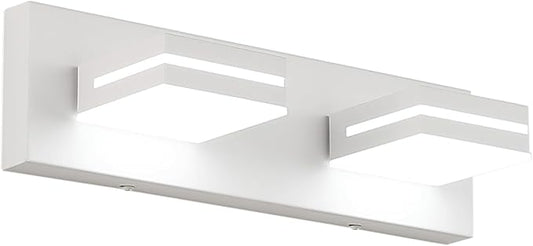 SineRise LED Modern Bathroom Vanity Light Fixtures (2-Light, 15.5-Inch, Dimmable), Matte White Modern Acrylic Bathroom Wall Lighting Fixtures Over Mirror (Cool White 6000K)