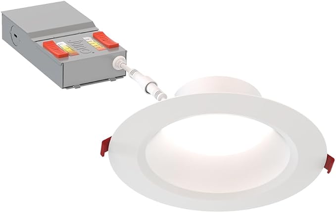 Juno LED Recessed Lights 6 Inch Round Wafer Downlight, 5-in-1 Switchable White Color Temperature, Adjustable Brightness, Deep Regressed Smooth Trim, 6-Inch, Matte White, 6-Pack