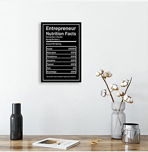 Entrepreneur Nutrition Facts Canvas Wall Art Motivational Quotes Poster Inspiring Entrepreneurship Hustle and Bustle Success Pictures Printed Artwork Office Home Decor Ready to Hang[12''W X 18''H]