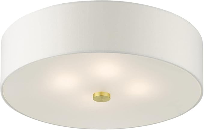 Livex Lighting 51055-12 Meridian Collection 4-Light Semi Flush Mount Ceiling Light with Off-White Hardback Fabric Shade, Satin Brass, 18 x 18 x 8.13