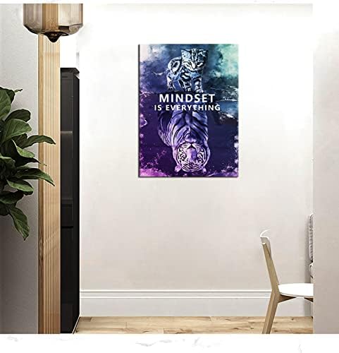 Motivational Quotes Mindset is Everything Cat and Tiger Art Work Wall Canvas Prints Wall Decor Gym Office Classroom Quotes Framed Artwork Home Office Decoration Motivational Posters Art[30″W X 40″H]