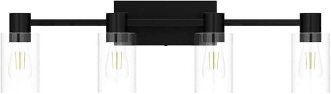 4-Light Modern Vanity Light Fixtures Over Mirror, Matte Black Bathroom Light Fixtures, Vanity Lights, Wall Sconce with Clear Glass Shade for Bathroom, E26 Base