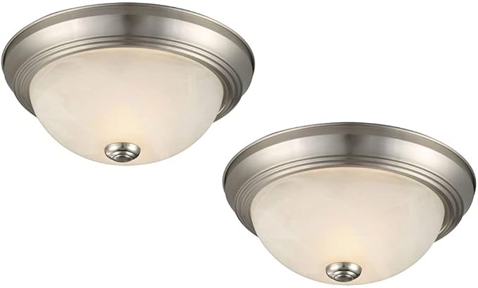 Design House Ceiling Light, Flush Mount, Dimmable, Uses (2) 60W Bulbs, Satin Nickel, 11.25 in D x 4.75 in H, 2-Pack Includes Two Ceiling Lights, 587527
