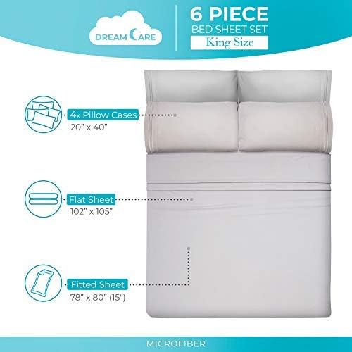 DREAMCARE King Size Sheets Set – 6 pcs Cooling Bed Sheets – up to 15” Deep Pocket King Sheet Set – 2500 Supreme Collection – Extra Soft 100% Brushed Microfiber Hotel Luxury with Side Pocket – L Gray