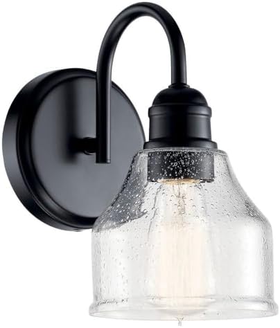 KICHLER Avery 5.5" Wall Sconce Industrial 1 Light Wall Fixture with Clear Seeded Glass in Black, for Bathroom, Bedroom or Hallway (8.25" x 5.5" x 9.5") 45971BK