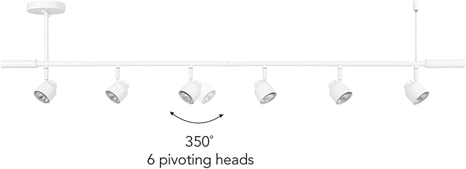 GLOBE Electric 64000054 6-Light Adjustable Height Track Lighting, Matte White, Pivoting Shades, GU10 Base, Minimalist Ceiling Light for Kitchen or Dining Room, Dimmer Switch Compatible