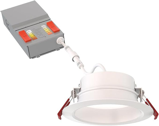 Juno Canless LED Wafer Light, Round Wafer Downlight, 5-in-1 Switchable White Color Temperature, Adjustable Brightness, Deep Regressed Smooth Trim, 4-Inch, White (WF4 Dreg SM ALO19 SWW5 90CRI MW M6)
