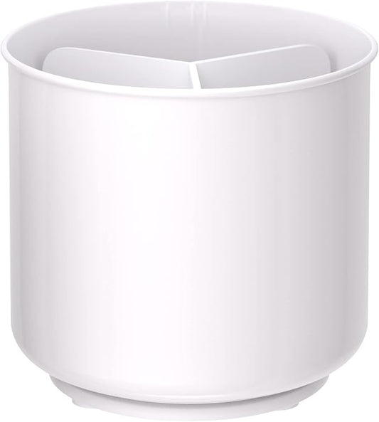 Rotating Extra Large White Plastic Utensil Holder Caddy with Sturdy No-Tip Weighted Base, Removable Divider, and Gripped Insert - Dishwasher Safe Kitchen Utensil Holder for Countertop