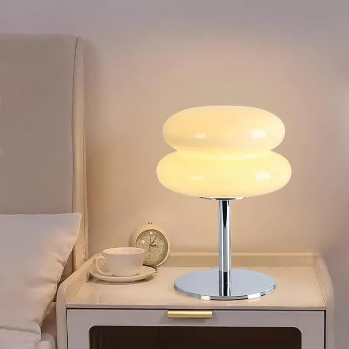 Bedroom Mushroom lamp, Medieval Modern Bedside Table lamp, dimmable Retro Egg Tart Headlight, Unique Home Mushroom Decoration Aesthetic Lovely Living Room Desk lamp (White)
