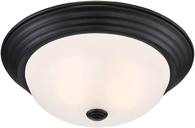 DESIGNERS FOUNTAIN Reedley 2-Lights Flush Mount Ceiling Light, 13 Inch Lighting Fixture for Kitchen, Bedroom, Bathroom, and Hallway, Oil Rubbed Bronze with Etched Glass, 1257M-ORB-W