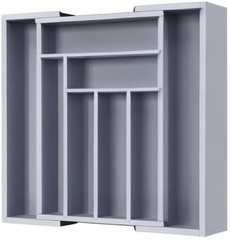 Pipishell Bamboo Expandable Drawer Organizer for Utensils Holder, Adjustable Cutlery Tray, Wood Drawer Dividers Organizer for Silverware, Flatware, Knives in Kitchen, Bedroom, Living Room(M-Grey)