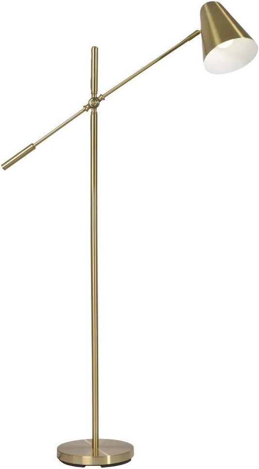 Ottlite Archer Floor Lamp - Mid-Century Modern Design, Satin Brass Finish, LED, Adjustable Shade