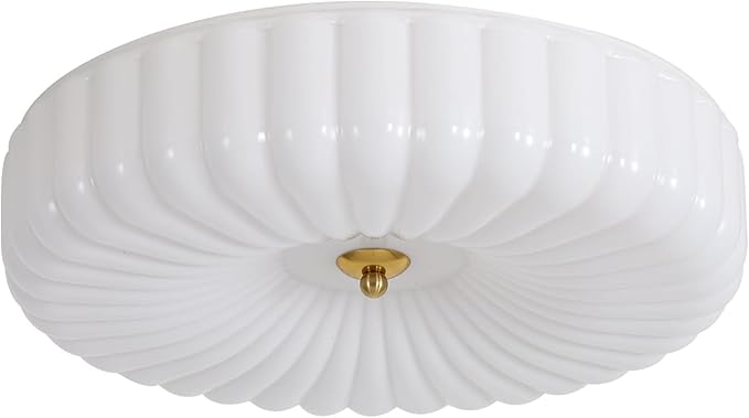 KCO Lighting White Ribbed Glass Flush Mount Ceiling Light Large Milk Glass Ceiling Lights Round LED Semi Flush Mount Ceiling Light Fixture Contemporary Hallway Ceiling Lighting