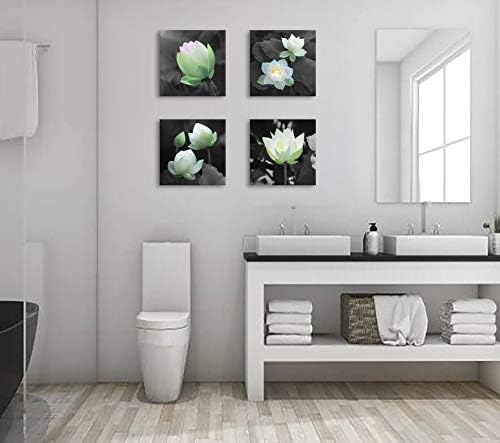 Bathroom decoration, lotus decoration, canvas printing, wall decoration, lotus pictures, colorful flowers, black and white background wall art, plant picture design, living room bedroom frame wall art