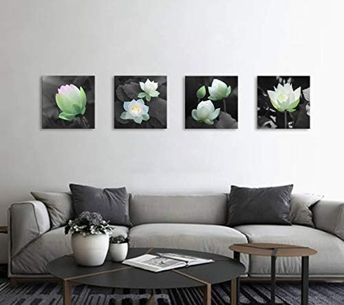 Bathroom decoration, lotus decoration, canvas printing, wall decoration, lotus pictures, colorful flowers, black and white background wall art, plant picture design, living room bedroom frame wall art