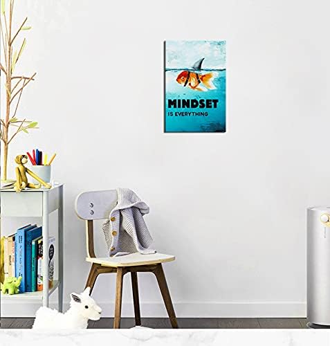 Inspirational Goldfish Poster Canvas Wall Art Mindset is Everything Inspiring Entrepreneur Quotes Poster Print Artwork Living Room Bedroom Office Decoration Frame Ready to Hang[12''W X 18''H]