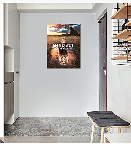 Mindset is Everything Inspirational Canvas Wall Art Little Lion Big Lion Picture Print Artwork Inspirational Entrepreneur Quotations Poster Office Decoration Bedroom Frame Ready to Hang[30″W X 40″H]