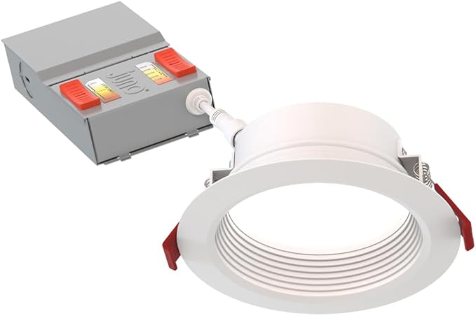 Juno Canless LED Wafer Light, Round Wafer Downlight, 5-in-1 Switchable White Color Temperature, Adjustable Brightness, Deep Regressed Baffled Trim, 4-Inch, White (WF4 Dreg B ALO19 SWW5 90CRI MW M6)