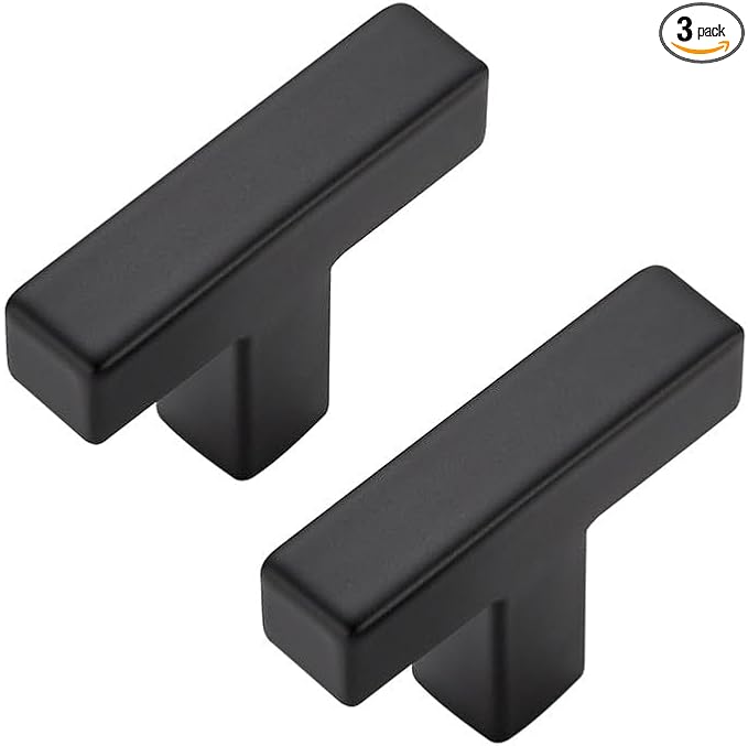 3 Pack Matte Black Cabinet Knobs - Kitchen Cabinet Knobs Black Cabinet Pulls for Kitchen Cabinet Drawer Stainless Steel Dresser Knobs for Cabinet Hardware 2in Length Single Hole Square