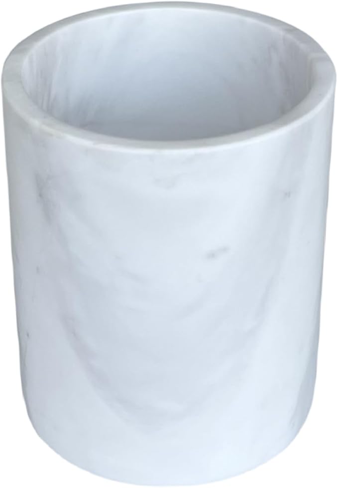 Handmand Natural Marble Stone Vintage Kitchen Utensil Holder - 5.1" D X 6.3" H Kitchen Counter Organizers and Storage Tool Crock (Jazz White)