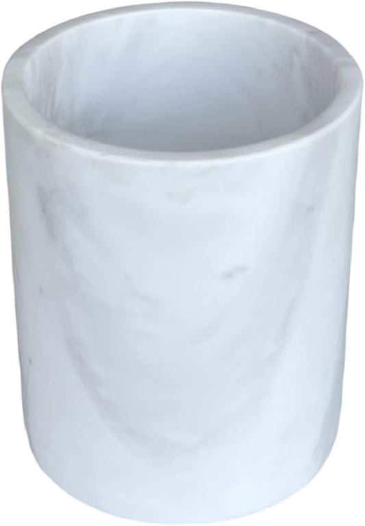 Handmand Natural Marble Stone Vintage Kitchen Utensil Holder - 5.1" D X 6.3" H Kitchen Counter Organizers and Storage Tool Crock (Jazz White)