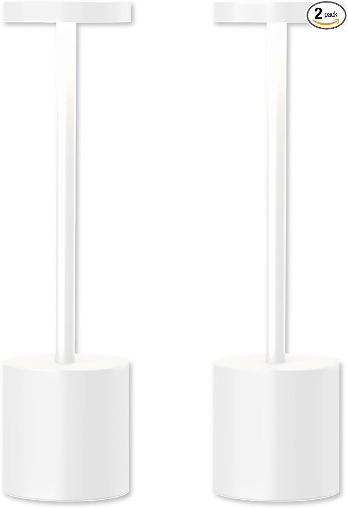 Cordless Table Lamp, 2 Pack Rechargeable Table Lamp, 3 Color Stepless Dimming Up, Battery Operated Portable LED Desk Lamp, Outdoor Table Light for Restaurant/Dinner/Patio/Bars/Bedroom (White)