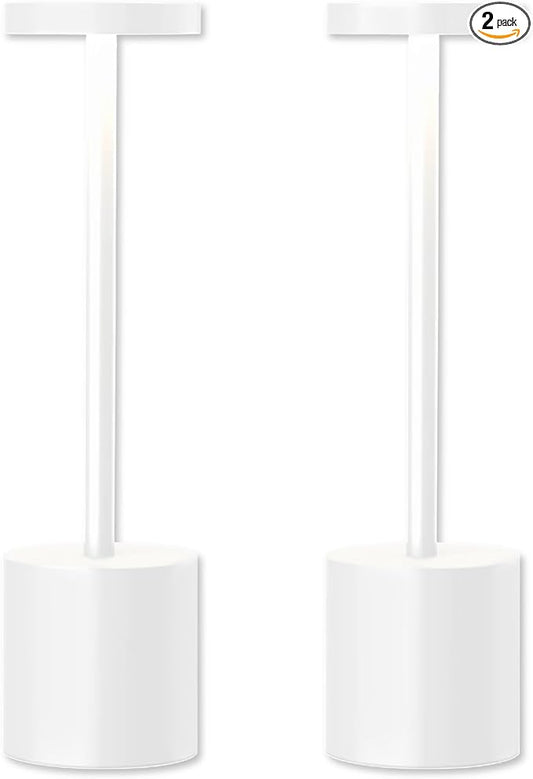 Cordless Table Lamp, 2 Pack Rechargeable Table Lamp, 3 Color Stepless Dimming Up, Battery Operated Portable LED Desk Lamp, Outdoor Table Light for Restaurant/Dinner/Patio/Bars/Bedroom (White)