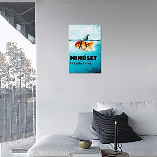 Inspirational Goldfish Poster Canvas Wall Art Mindset is Everything Inspiring Entrepreneur Quotes Poster Print Artwork Living Room Bedroom Office Decoration Frame Ready to Hang[12''W X 18''H]
