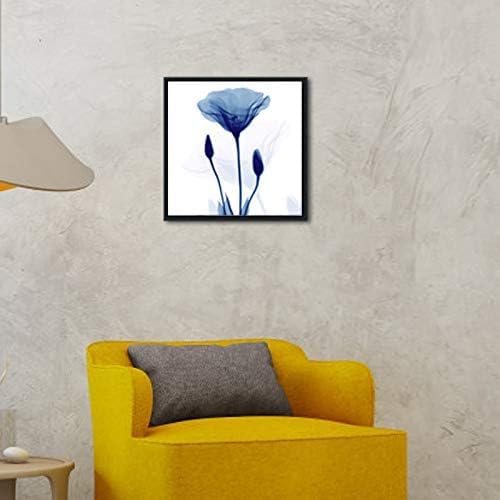 Pyradecor Black Framed Canvas Wall Art Blue Flickering Flower Modern Grace Floral Paintings Pictures on Canvas Prints for Bedroom Office Home Decorations