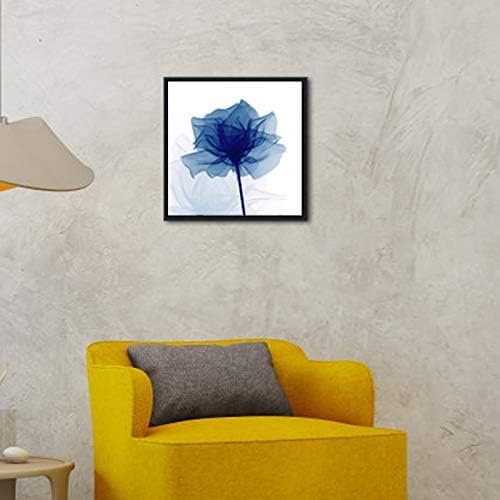 Pyradecor Black Framed Canvas Wall Art Blue Flickering Flower Modern Abstract Paintings Grace Floral Pictures for Bedroom Office Home Decorations