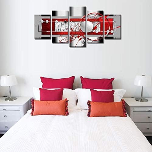 AWLXPHY Decor-Abstract Canvas Wall Art Large Red Black Grey for Living Room Decor 5 Pieces Framed Painting Modern Simple Circle Round Line HD Print Artworks Giclee(White, W80'' x H40'')