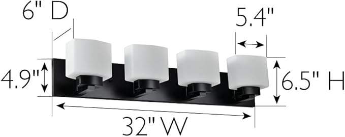 Design House 588426 Dove Creek Vanity Light Dimmable with Frosted Glass for Above Bathroom Mirror, Matte Black, 4-Light