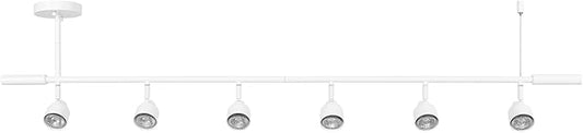 GLOBE Electric 64000054 6-Light Adjustable Height Track Lighting, Matte White, Pivoting Shades, GU10 Base, Minimalist Ceiling Light for Kitchen or Dining Room, Dimmer Switch Compatible