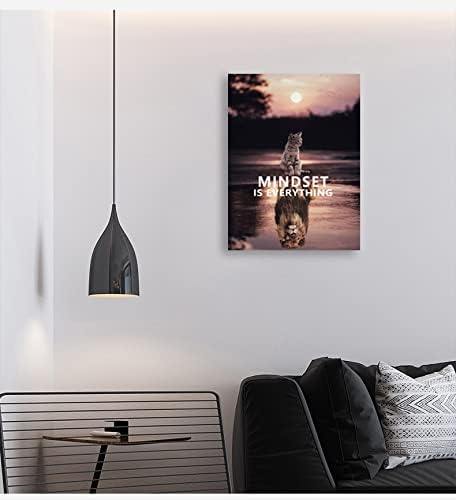 Inspirational Wall Art Mindset is Everything Kitten Lion King Inspiring Painting Printing Artwork Entrepreneur Quote Poster Home Wooden Decoration Bedroom Room Frame Ready to Hang[18" W x 24" H]