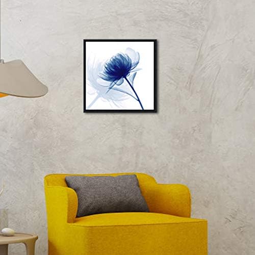 Pyradecor Black Framed Canvas Wall Art Blue Flickering Flower Modern Grace Floral Pictures Paintings on Canvas Prints One Panel Artwork for Bedroom Office Home Decorations