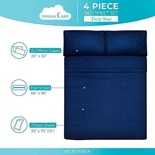 DREAMCARE Twin XL Sheet Set - Cooling Bed Sheets - 4pc Set - up to 15" Deep Pocket Twin XL Sheets - Soft & Long Lasting 100% Fine Brushed Polyester with Side Pocket - Navy Blue