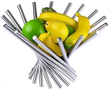 LANDTOM® Creative Stainless Steel Rotation Fruit Bowl/Fruit Basket/Fruit Stand/Fruit Holder with Free Orange Peeler, Silver