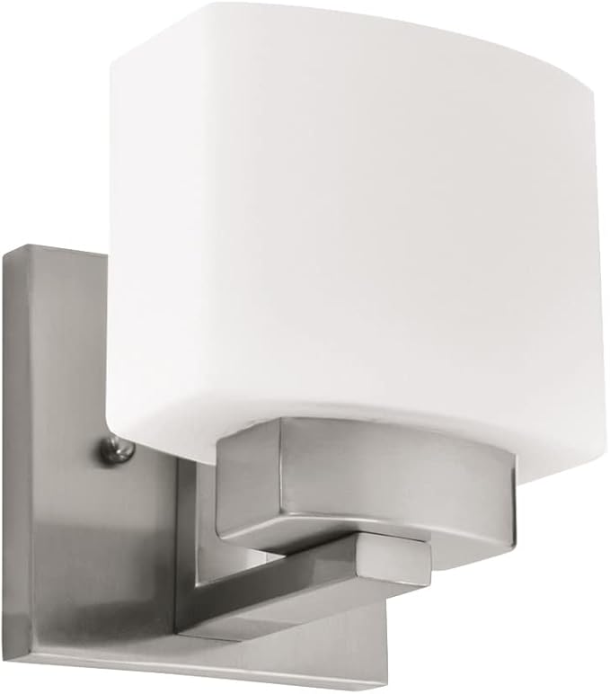 Dove Creek Wall Light Sconce, Satin Nickel Finish, Frosted Glass, Dimmable, for Hallway, Bathroom, Foyer, Bedroom – Design House, 577981