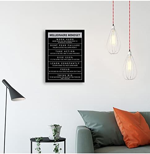 Motivational Canvas Wall Art Millionaire Mindset Inspiring Entrepreneur Proverb Inspirational Painting Poster Office Decoration Printed Artwork Frame Ready to Hang[18" W x 24" H]