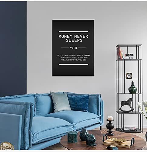 Money Never Sleeps Inspirational Canvas Wall Art Office Wall Decoration Inspirational Entrepreneur Proverbs Print Artwork Teamwork Home Decoration Living Room Frame Ready to Hang[30″W X 40′'H]