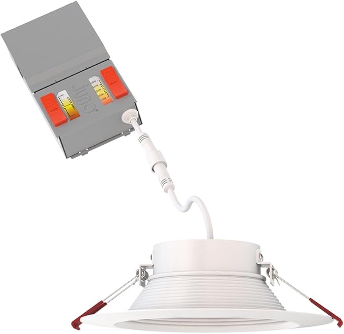 Juno LED Recessed Lights 6 Inch Round Wafer Downlight, 5-in-1 Switchable White Color Temperature, Adjustable Brightness, Deep Regressed Baffled Trim, 6-Inch, Matte White