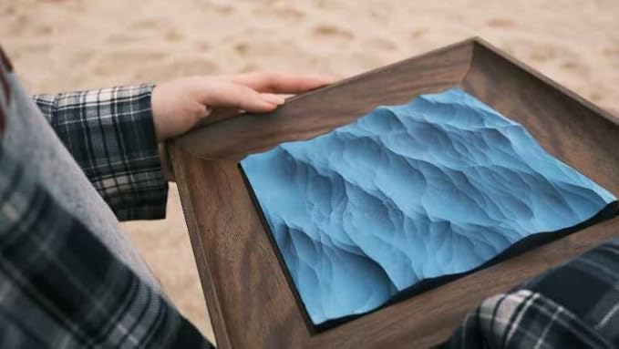 wall decor with Wave Carving Design, Creative Bedroom Decor,Wall decoration,wooden wall art. blue ocean-themed, handcrafted, new-home décor,gift for housewarming, Desk accessory（walnut-9.84in）