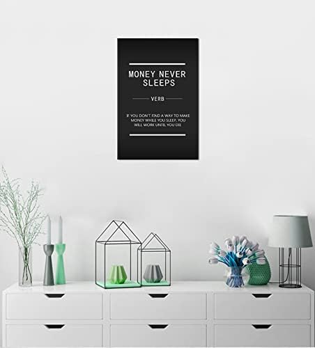 Money Never Sleeps Motivational Canvas Wall Art Inspirational Wall Street Entrepreneur Quotes Painting Poster Office Home Decor Print Artwork Living Room Bedroom Frame Ready to Hang[12''W X 18''H]
