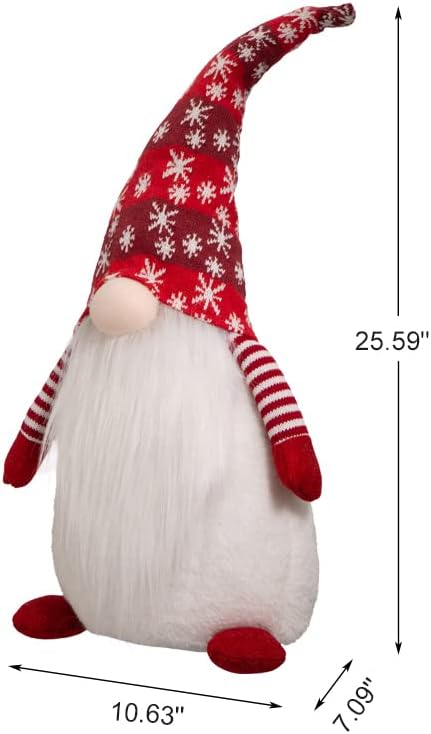 Glitzhome 25.59" H Gnome Plush Christmas Decoration, Fabric Xmas Standing Gnome Ornaments with Knitted Hat for Tabletop Party Mantel Holiday Christmas Decor Gifts