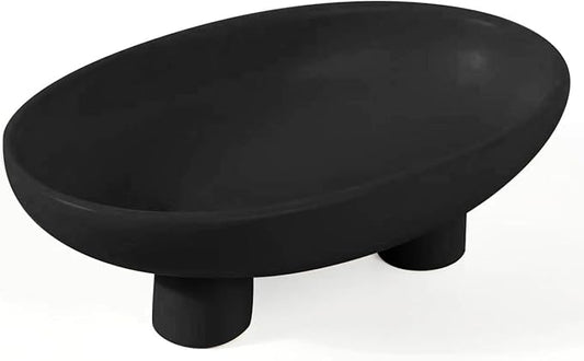 Fruit Bowl Three-Legs Ceramic Fruit Bowl for Kitchen Counter, 10 Inch Fruit Basket Decorative Candy Bowl for Table Décor, Oval Large Bowls Key Bowl Home Table Décor (Black 10 Inch)